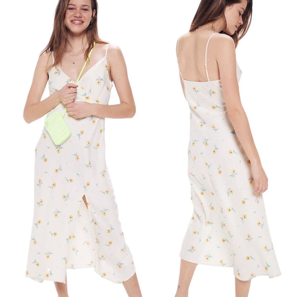 Urban Outfitters Kelly Surplice Yellow Floral Midi Dress Woman’s Size Small